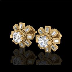 1.77 ctw VS/SI Diamond Solitaire Art Deco Stud Earrings 18K Yellow Gold