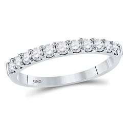 14kt White Gold Round Diamond Single Row Wedding Band 1/2 Cttw