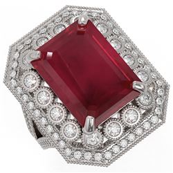 16.44 ctw Certified Ruby & Diamond Victorian Ring 14K White Gold