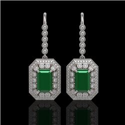 14.16 ctw Certified Emerald & Diamond Victorian Earrings 14K White Gold