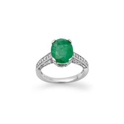 3.20 ctw Emerald & Diamond Ring 14K White Gold