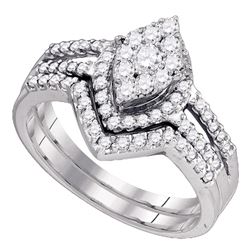 10kt White Gold Round Diamond Oval Cluster Bridal Wedding Engagement Ring Band Set 3/4 Cttw