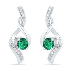 10kt White Gold Round Lab-Created Emerald Solitaire Diamond Earrings 1/3 Cttw