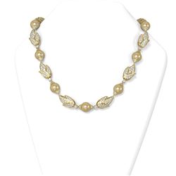 22 ctw Diamond and Pearl Necklace 18K Yellow Gold