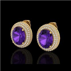 8 ctw Amethyst & Micro Pave VS/SI Diamond Earrings 18K Yellow Gold