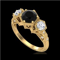 1.66 ctw Fancy Black Diamond Art Deco 3 Stone Ring 18K Yellow Gold