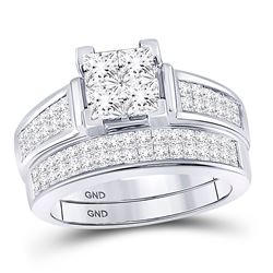 14kt White Gold Princess Diamond Bridal Wedding Engagement Ring Band Set 2.00 Cttw