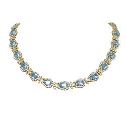 66.81 ctw Aquamarine & Diamond Necklace 18K Yellow Gold