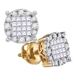 14kt Yellow Gold Princess Diamond Cluster Earrings 1/2 Cttw