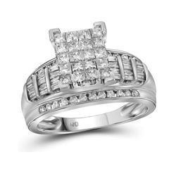10kt White Gold Princess Diamond Cluster Bridal Wedding Engagement Ring 2.00 Cttw