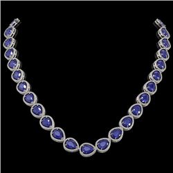 64.01 ctw Sapphire & Diamond Micro Pave Halo Necklace 10K White Gold