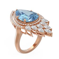 13.86 ctw Blue Topaz & Diamond Ring 18K Rose Gold