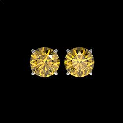 3 ctw Certified Intense Yellow Diamond Stud Earrings 10K White Gold