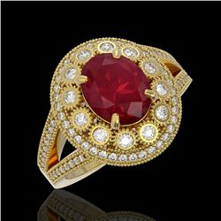 4.55 ctw Certified Ruby & Diamond Victorian Ring 14K Yellow Gold