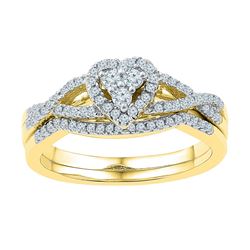 10k Yellow Gold Round Diamond Heart Cluster Bridal Wedding Engagement Ring Set 3/8 Cttw