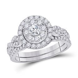 14kt White Gold Round Diamond Bridal Wedding Engagement Ring Band Set 1.00 Cttw