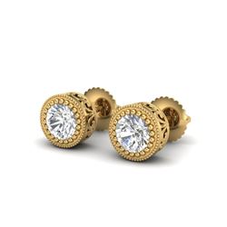 1.09 ctw VS/SI Diamond Solitaire Art Deco Stud Earrings 18K Yellow Gold