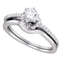 14kt White Gold Round Diamond Slender Bridal Wedding Engagement Ring Band Set 1/2 Cttw