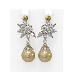 7.42 ctw Diamond and Pearl Earrings 18K Yellow Gold
