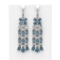27.86 ctw Blue Topaz & Diamond Earrings 18K White Gold