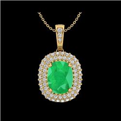 3.15 ctw Emerald & Micro Pave VS/SI Diamond Necklace 18K Yellow Gold