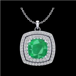 2.52 ctw Emerald & Micro Pave VS/SI Diamond Necklace 18K White Gold