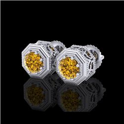 1.07 ctw Intense Fancy Yellow Diamond Art Deco Earrings 18K White Gold