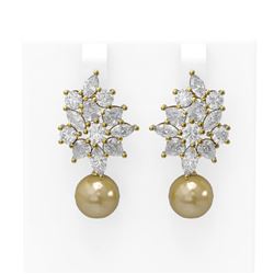 7.74 ctw Diamond & Pearl Earrings 18K Yellow Gold
