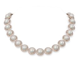 19 ctw Diamond and Pearl Necklace 18K Rose Gold