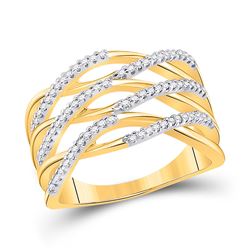 10kt Yellow Gold Round Diamond Crossover Strand Band Ring 1/4 Cttw