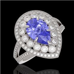 4.52 ctw Certified Tanzanite & Diamond Victorian Ring 14K White Gold