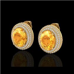 8 ctw Citrine & Micro Pave VS/SI Diamond Earrings 18K Yellow Gold