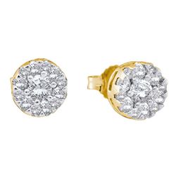 14kt Yellow Gold Round Diamond Flower Cluster Screwback Stud Earrings 1/2 Cttw