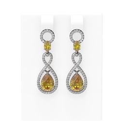 7.99 ctw Canary Citrine & Diamond Earrings 18K White Gold