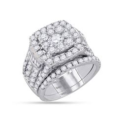 14kt White Gold Round Diamond Bridal Wedding Engagement Ring Band Set 4.00 Cttw