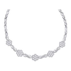 14kt White Gold Round Diamond Infinity Flower Cluster Necklace 2.00 Cttw
