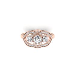1.5 ctw Certified VS/SI Diamond Art Deco 3 Stone Ring 18K Rose Gold