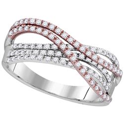 10kt Two-tone White Rose Gold Round Diamond Strand Band Ring 1/2 Cttw