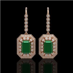 14.16 ctw Certified Emerald & Diamond Victorian Earrings 14K Rose Gold