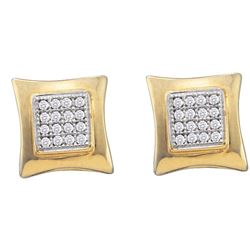 10kt Yellow Gold Round Diamond Square Kite Cluster Screwback Earrings 1/10 Cttw