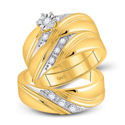 10kt Yellow Gold His & Hers Round Diamond Solitaire Matching Bridal Wedding Ring Band Set 1/4 Cttw