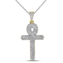 10kt Yellow Gold Mens Round Diamond Ankh Cross Religious Charm Pendant 3/8 Cttw
