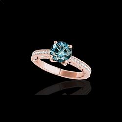 1.25 ctw SI Certified Blue Diamond Solitaire Antique Ring 10K Rose Gold