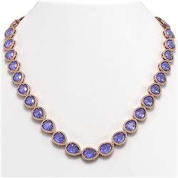 44.8 ctw Tanzanite & Diamond Micro Pave Halo Necklace 10K Rose Gold