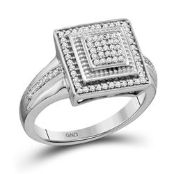 10kt White Gold Round Diamond Square Frame Cluster Ring 1/5 Cttw