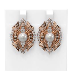 3 ctw Diamond and Pearl Earrings 18K Rose Gold