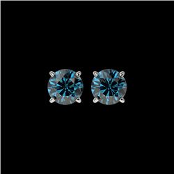 1.55 ctw Certified Intense Blue Diamond Stud Earrings 10K White Gold