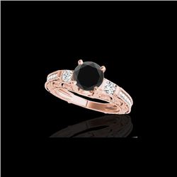 1.63 ctw Certified VS Black Diamond Solitaire Antique Ring 10K Rose Gold