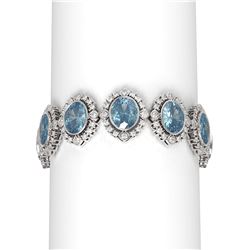 44.43 ctw Blue Topaz & Diamond Bracelet 18K White Gold