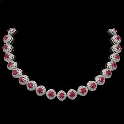82.17 ctw Certified Ruby & Diamond Victorian Necklace 14K White Gold